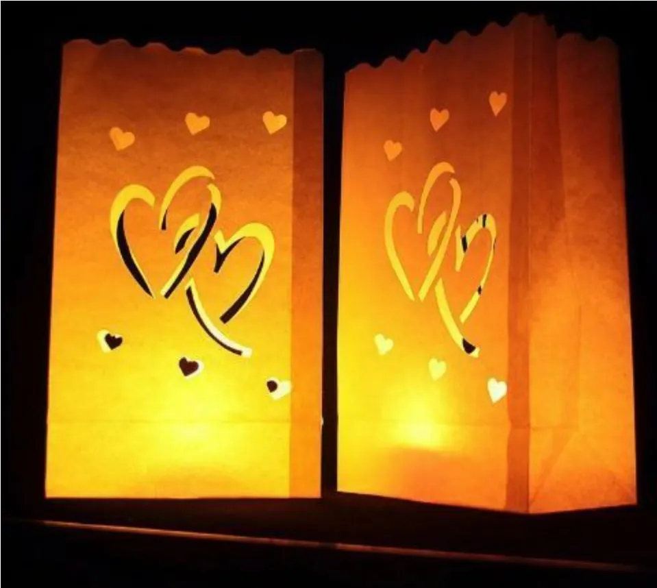 10 x Lantern Bags Tealight Wedding Party Decoration Bag - Pair Of Hearts