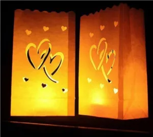 10 x Lantern Bags Tealight Wedding Party Decoration Bag - Pair Of Hearts