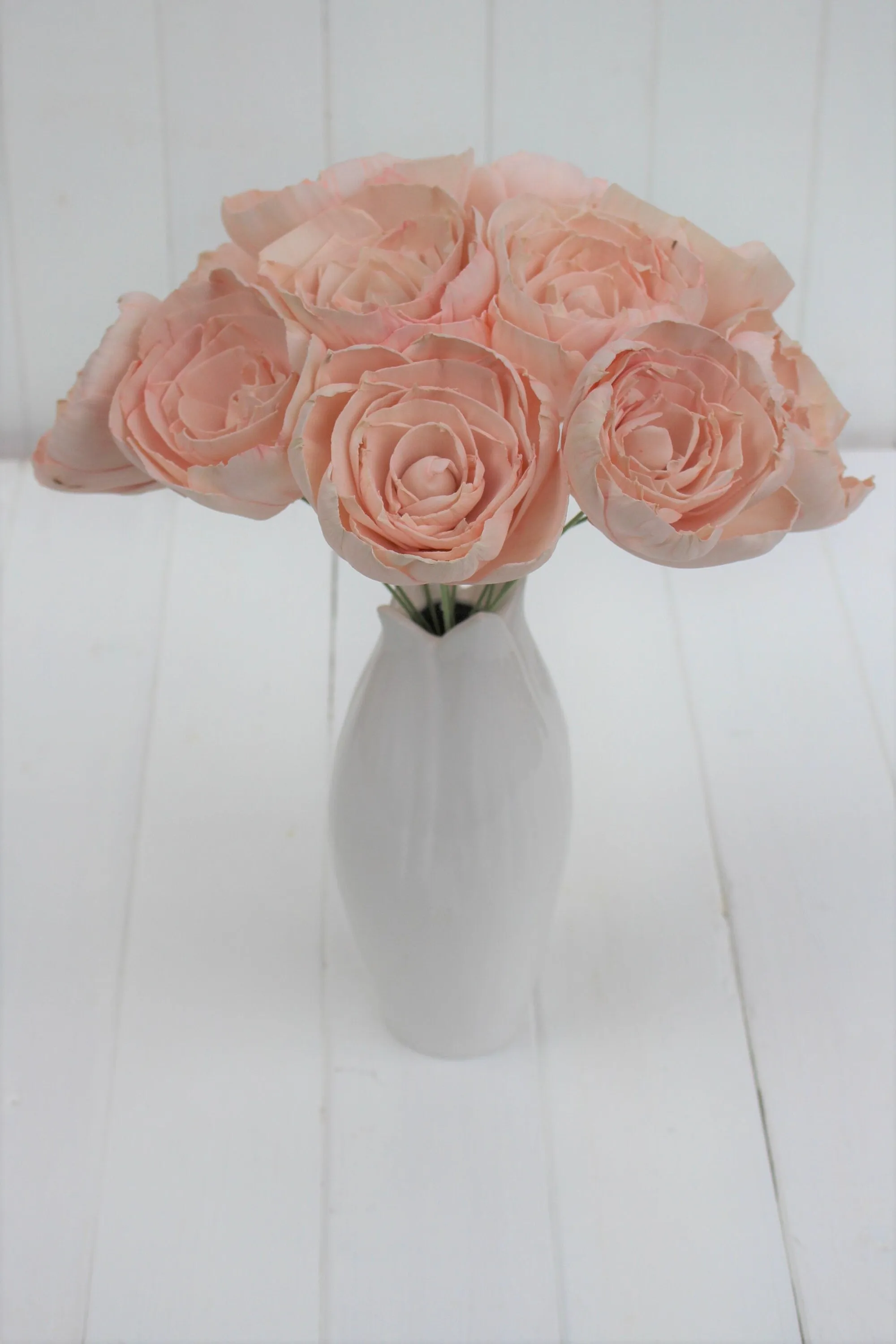 12 Blush Pink Stemmed Sola Wood Peony Flowers, Sola Flowers on Wire Stems, DIY sola bouquet