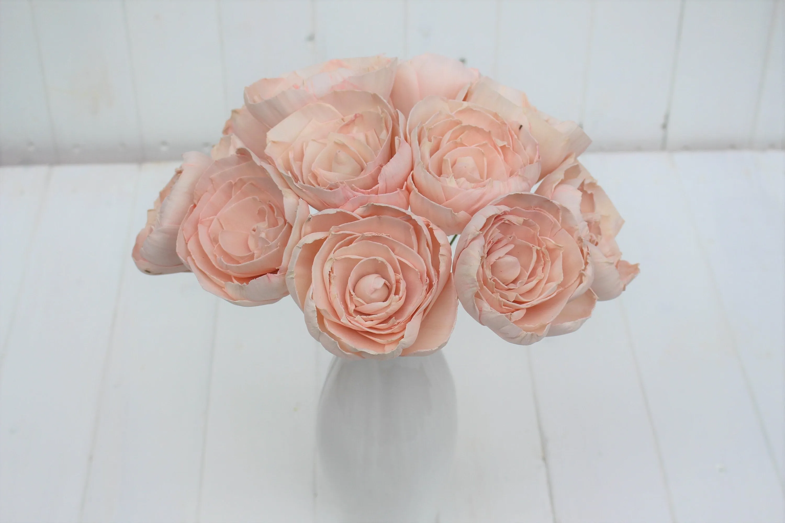 12 Blush Pink Stemmed Sola Wood Peony Flowers, Sola Flowers on Wire Stems, DIY sola bouquet