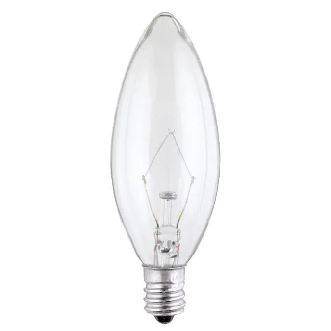 25 Watt B9 1/2 Torpedo Incandescent Clear E12 (Candelabra) Base, 120 Volt, Box