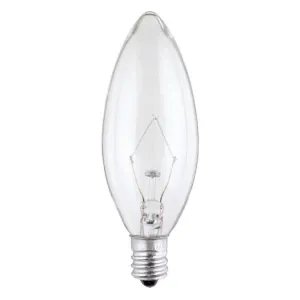 25 Watt B9 1/2 Torpedo Incandescent Clear E12 (Candelabra) Base, 130 Volt, Box