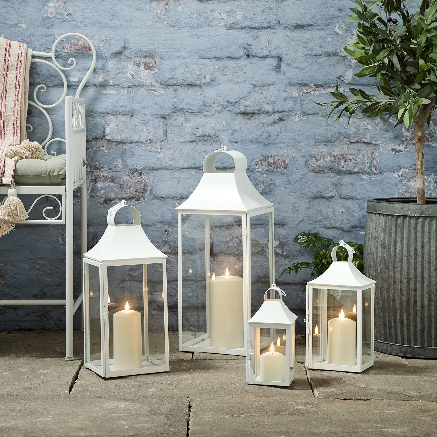 45cm Albury White Garden Lantern with TruGlow® Candle