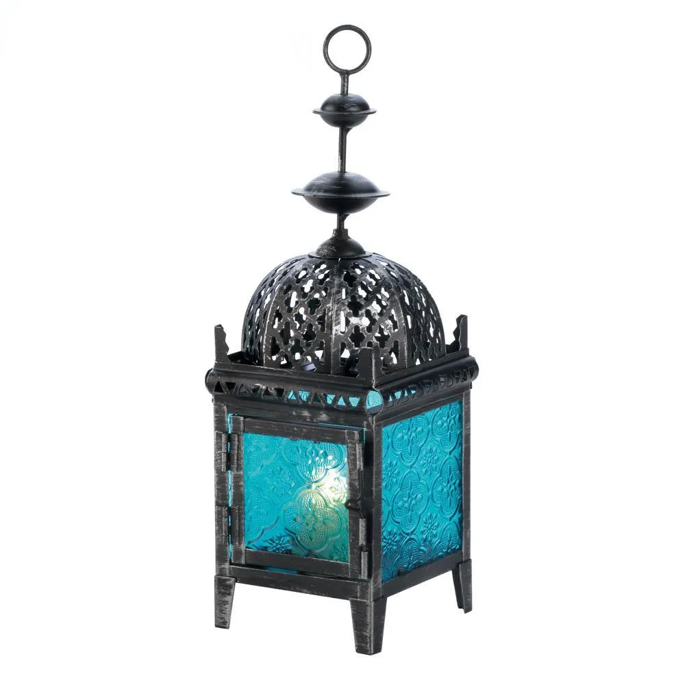 Blue Medallion Candle Lantern