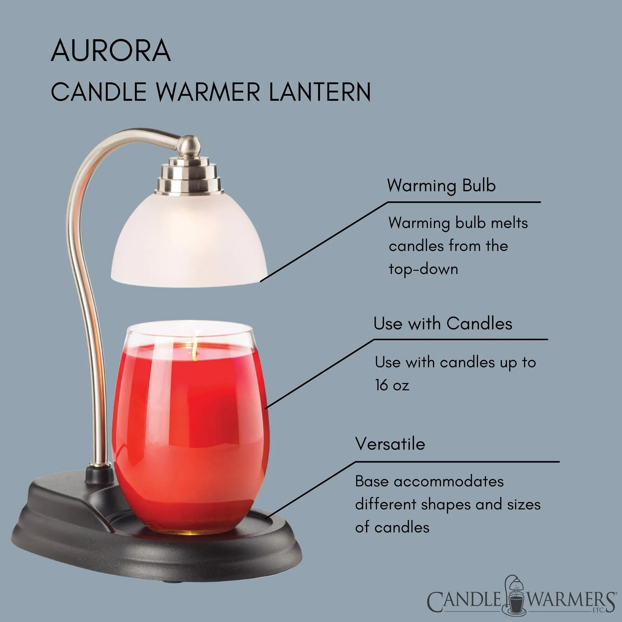 CANDLE WARMERS ETC Aurora Candle Warmer Lamp for Top-Down Candle Melting, Pewter