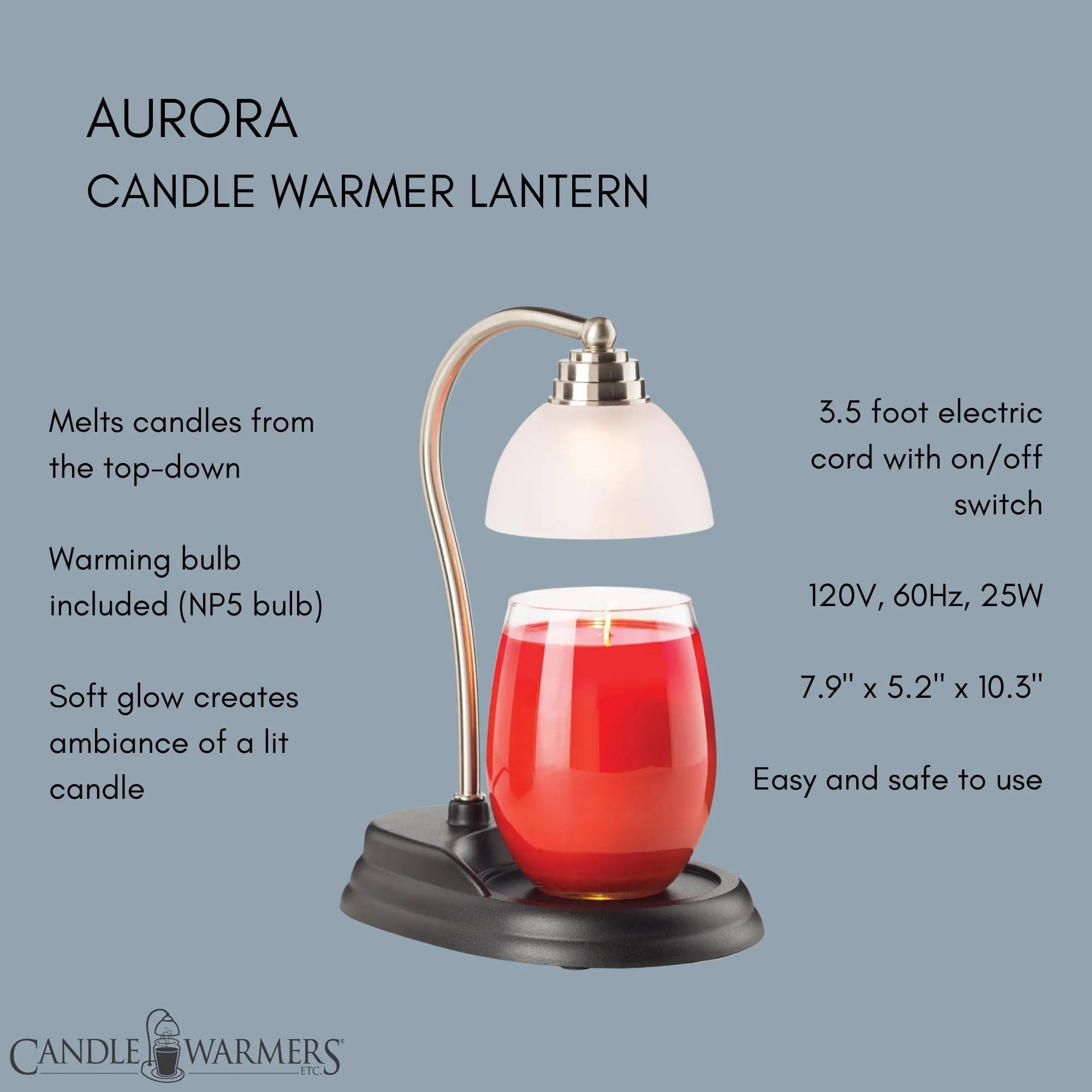 CANDLE WARMERS ETC Aurora Candle Warmer Lamp for Top-Down Candle Melting, Pewter