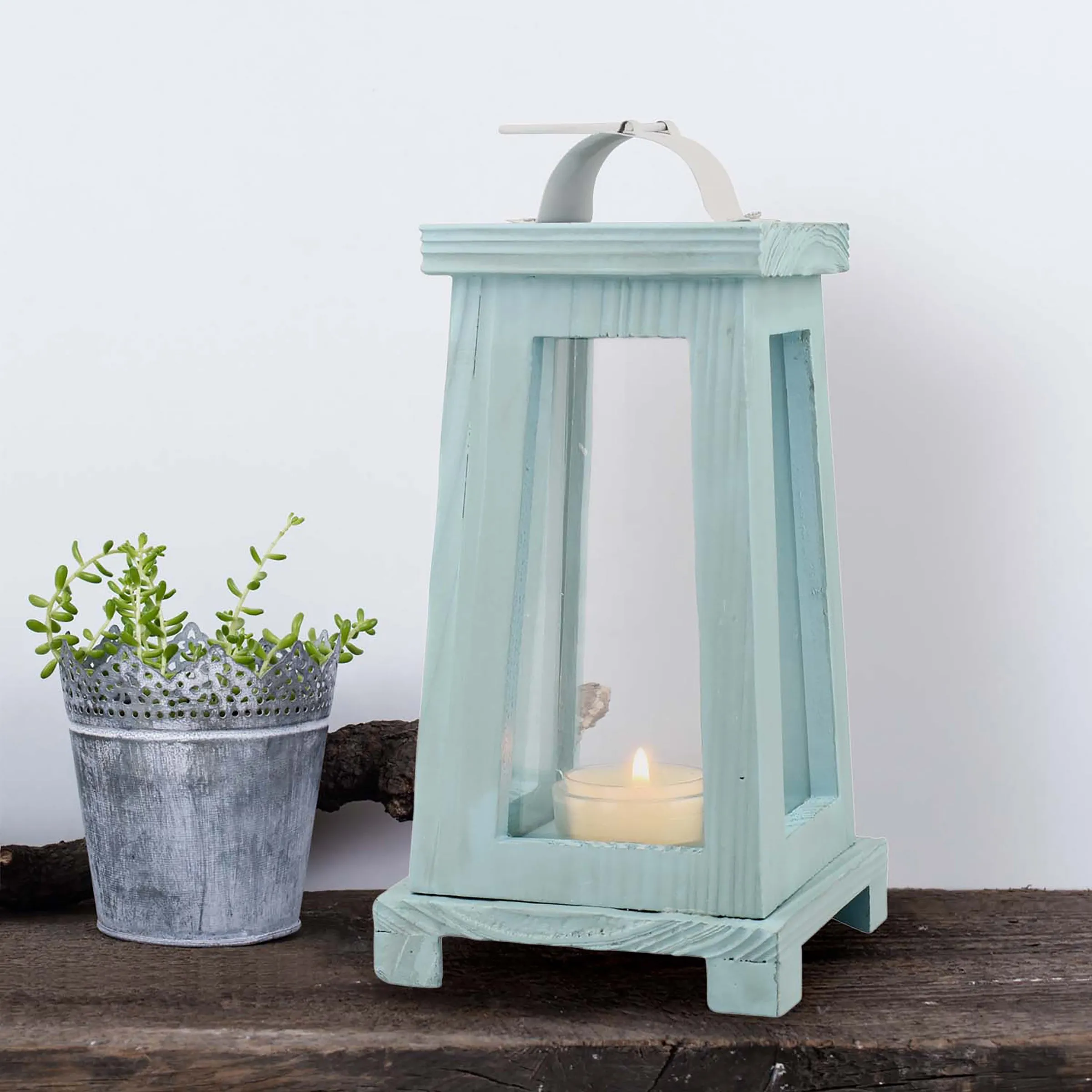 Coastal Worn Blue Wood Lantern