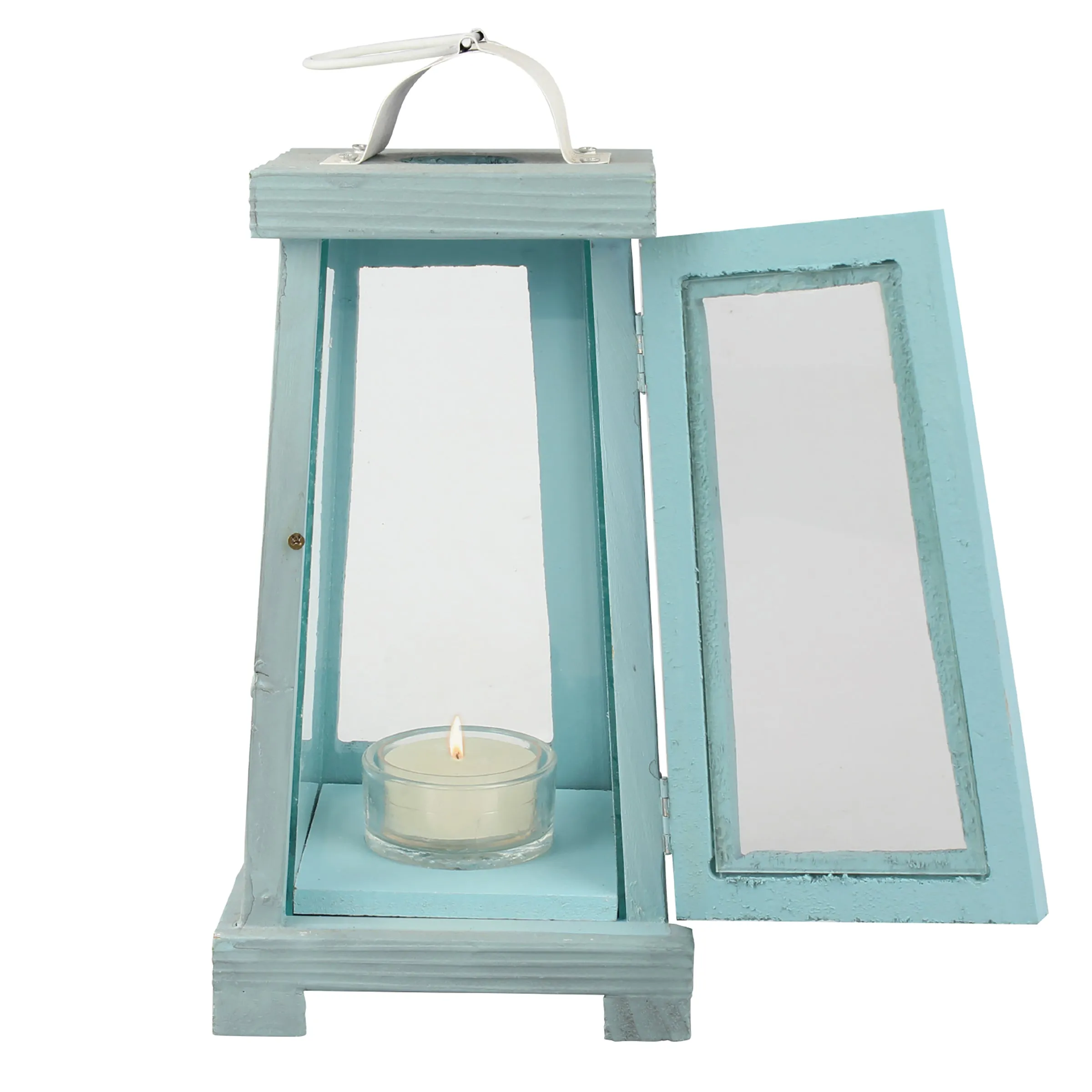 Coastal Worn Blue Wood Lantern