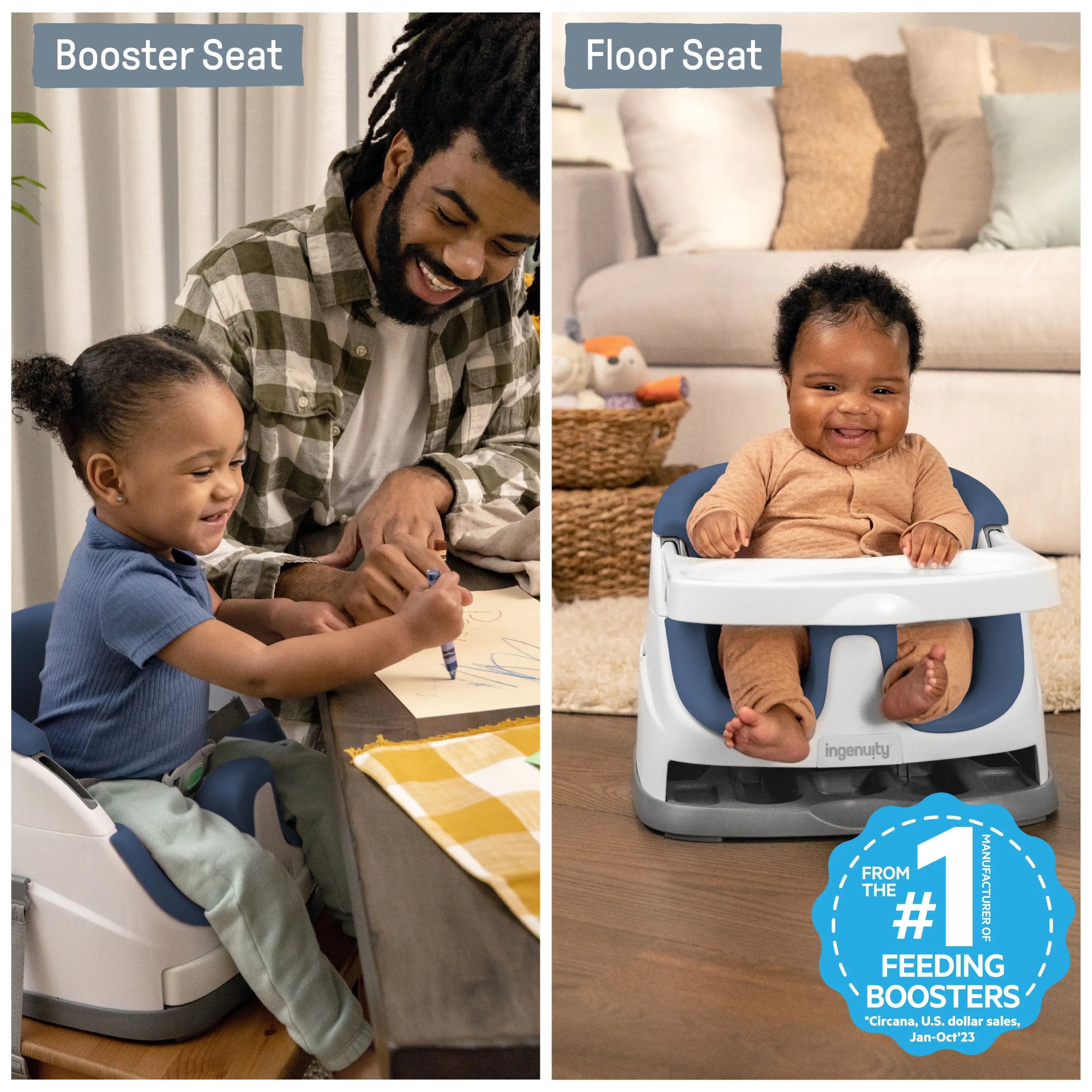 Ingenuity Baby Base 2-in-1 Booster Feeding and Floor Seat, Night Sky