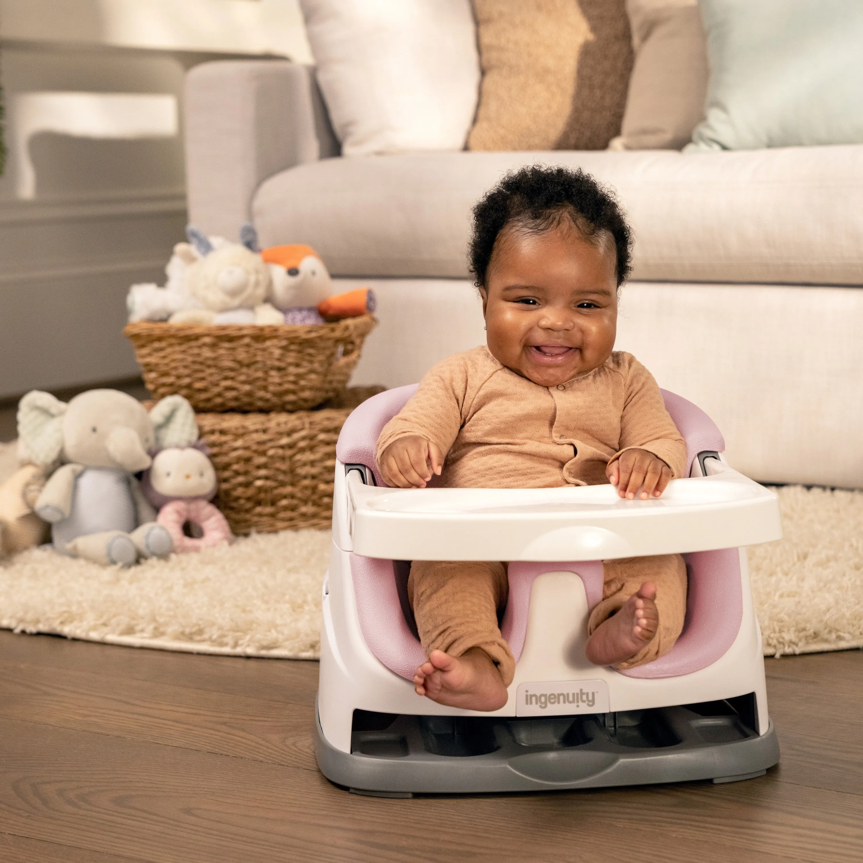 Ingenuity Baby Base 2-in-1 Booster Feeding and Floor Seat, Peony