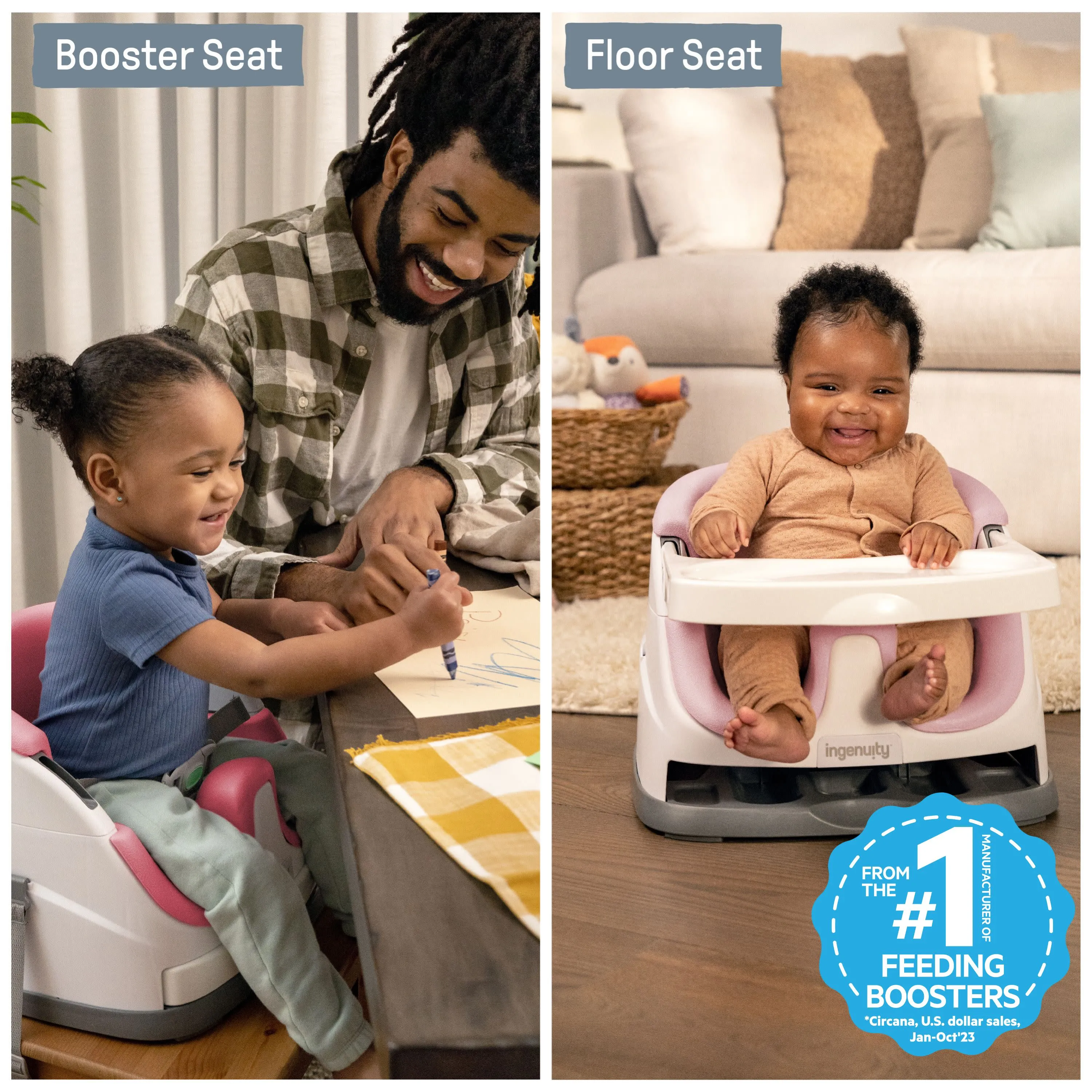 Ingenuity Baby Base 2-in-1 Booster Feeding and Floor Seat, Peony