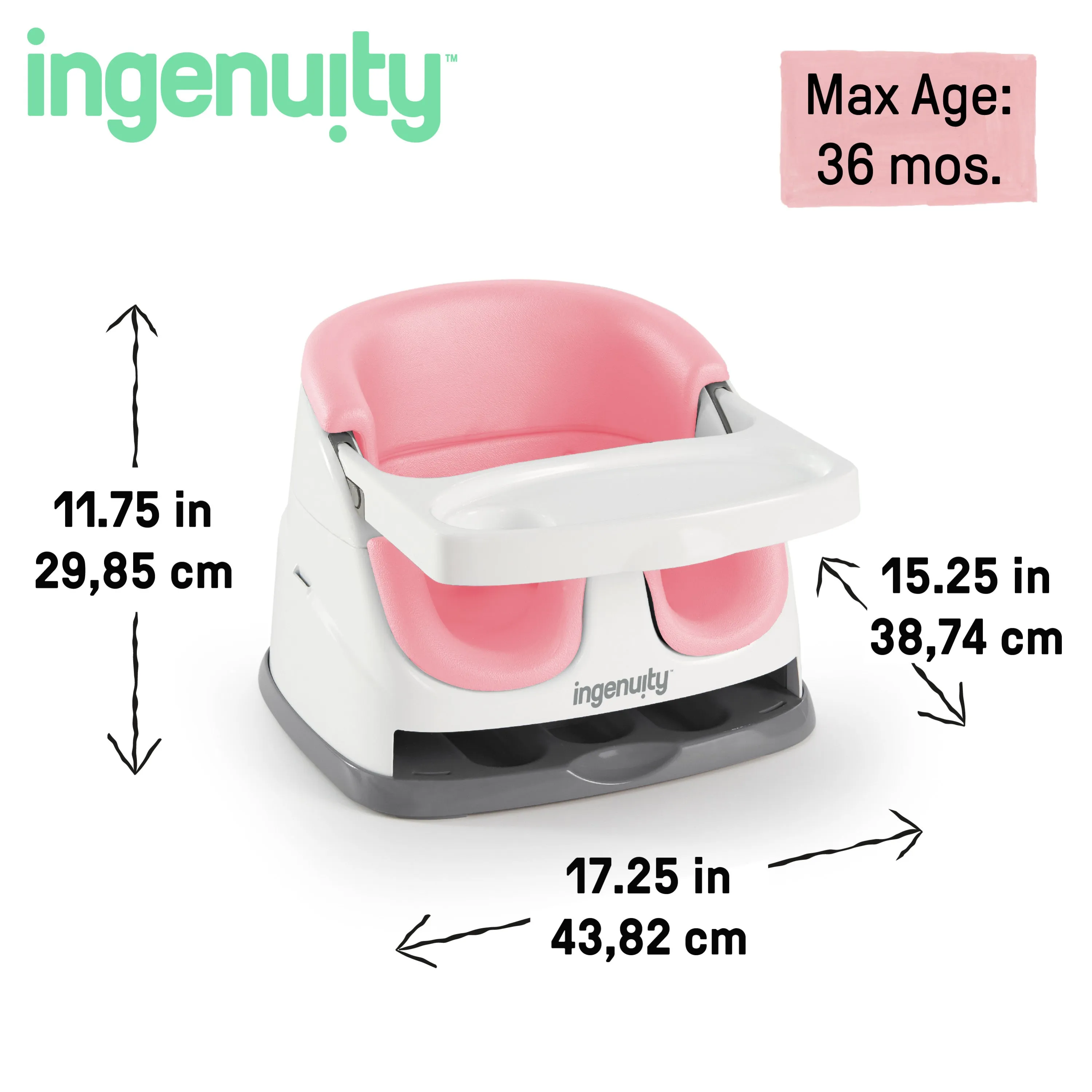 Ingenuity Baby Base 2-in-1 Booster Feeding and Floor Seat, Peony