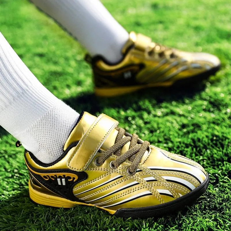 Kids Youth PU Leather Gold Soccer Cleats