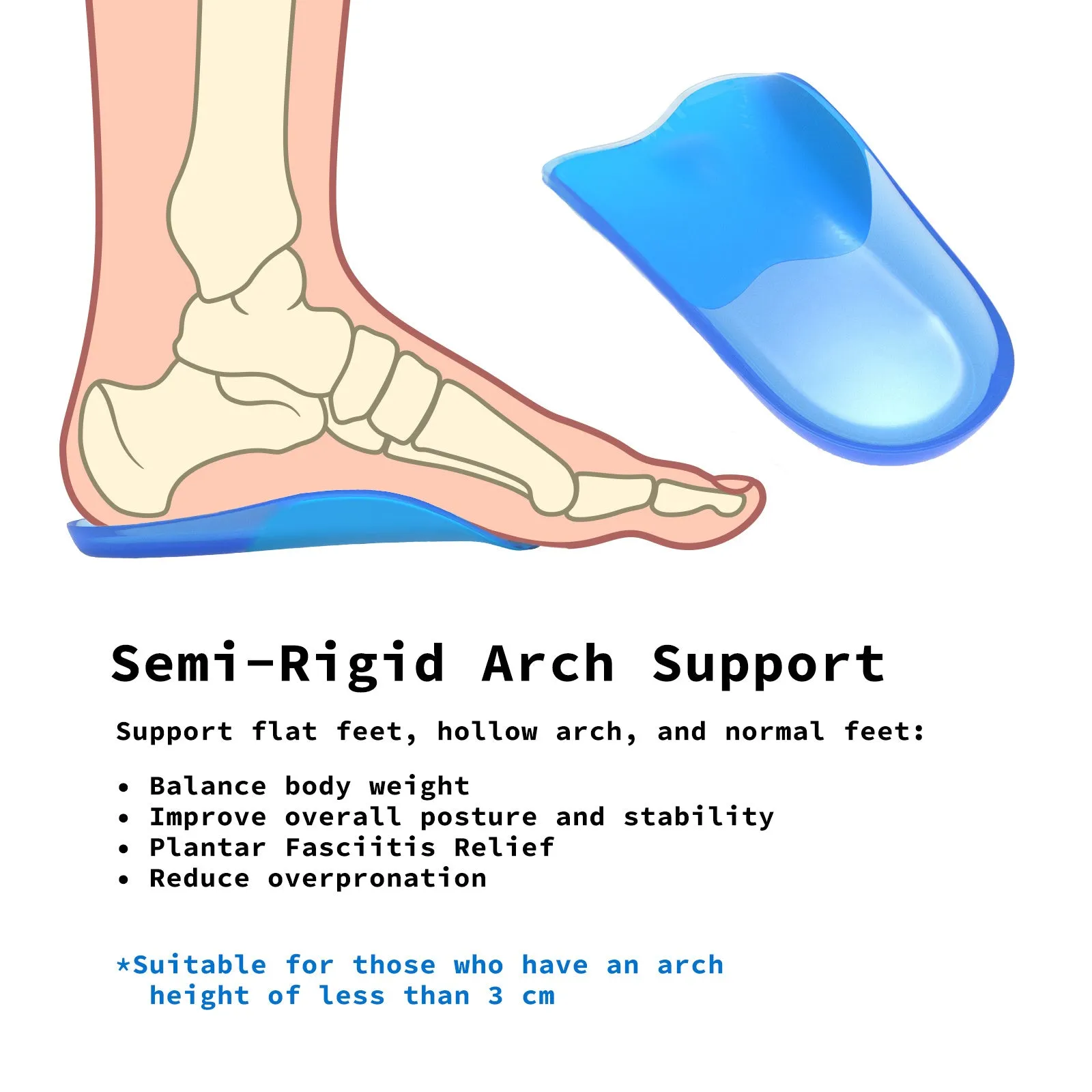 L Size Gel Arch Support Insoles, Shock Absorbent, Bibal