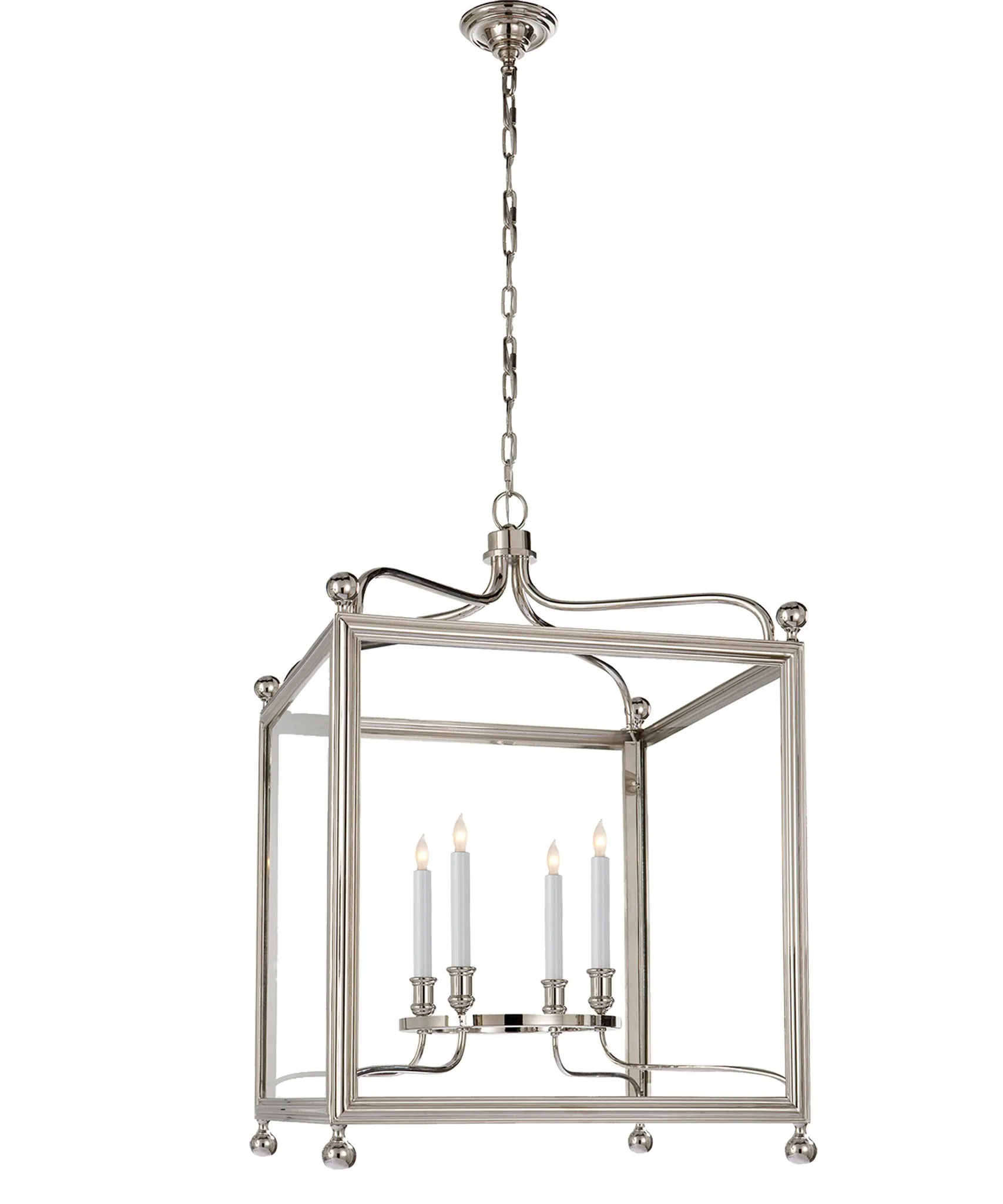 Large Greggory Hanging Lantern, Polished Nickel