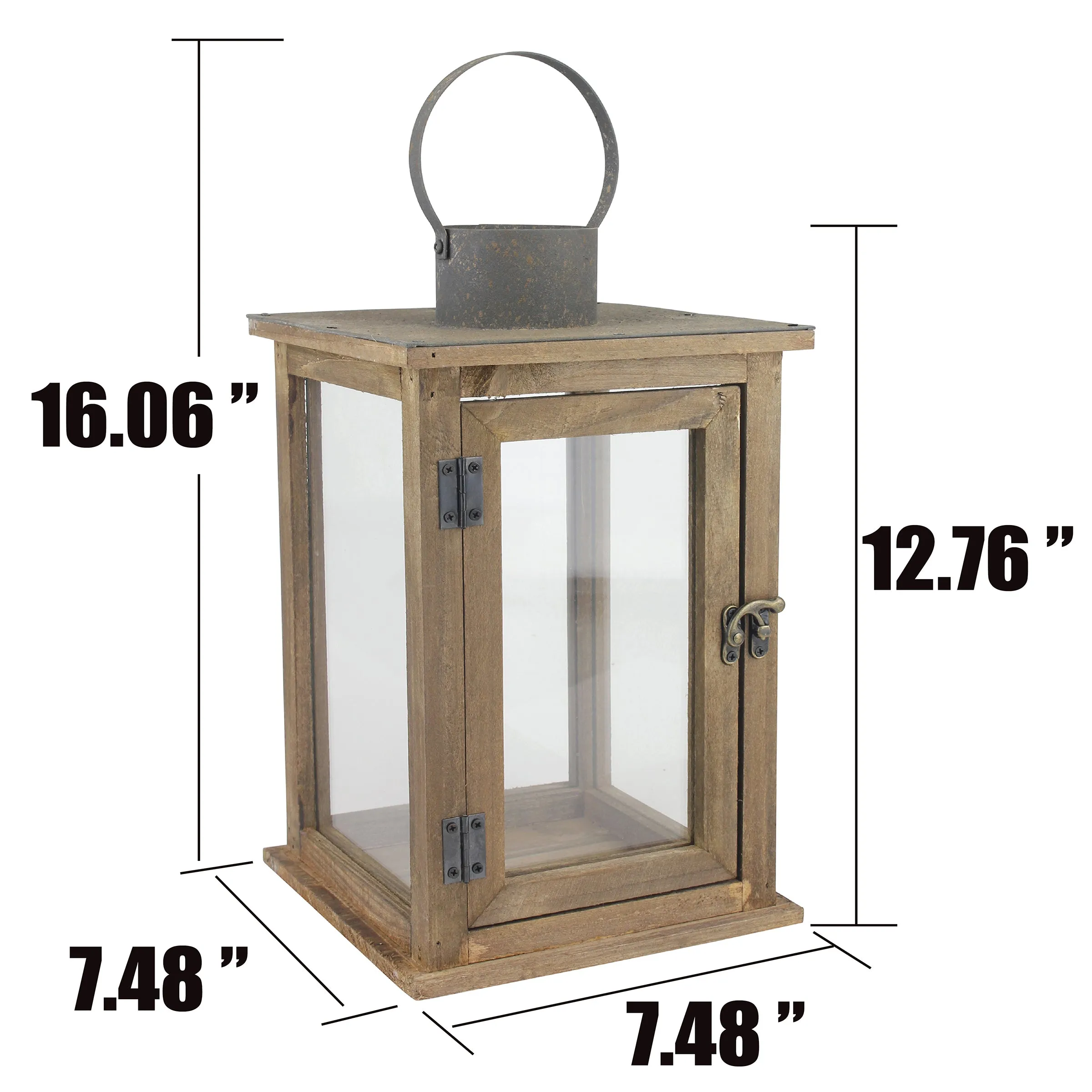 Large Rustic Wood Lantern - 13 Inch Hurricane Candle Lantern