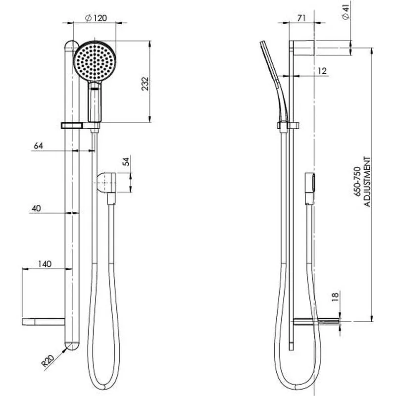 Phoenix NX Quil Rail Shower - Brushed Nickel