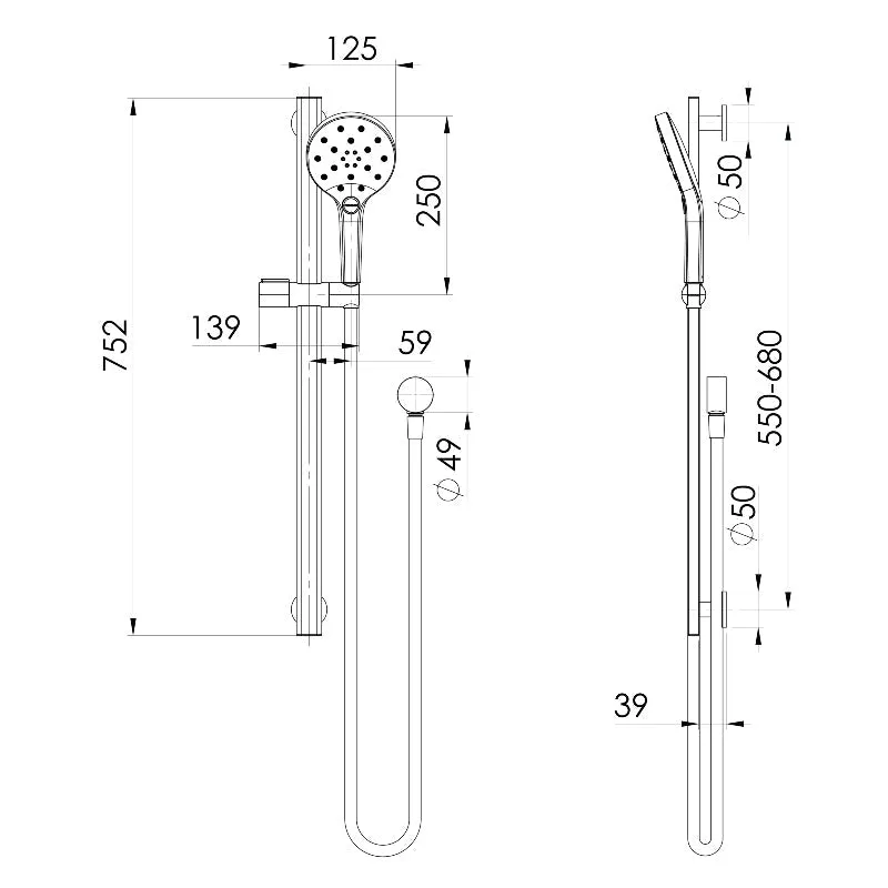 Phoenix Oxley Rail Shower - Brushed Gold