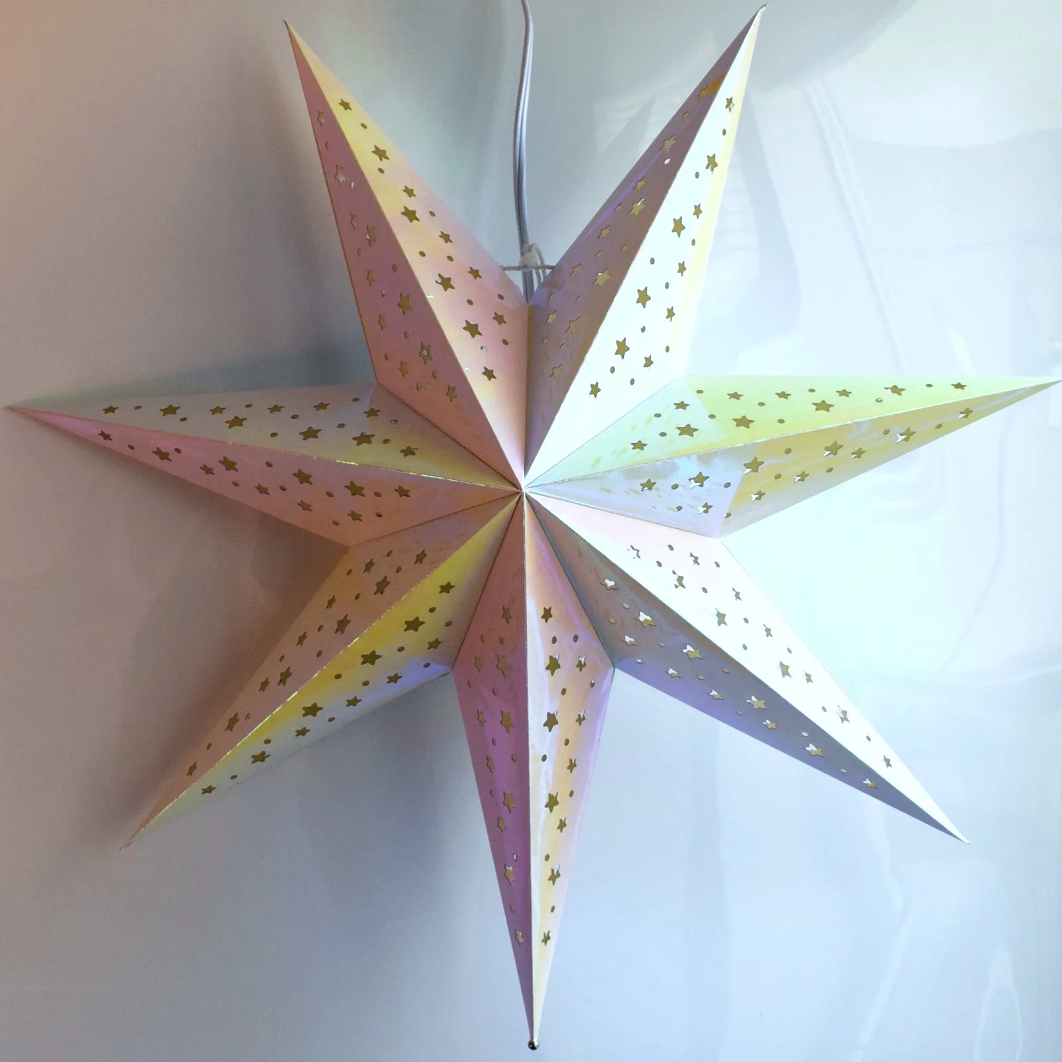 Prismatic Paper Star Lantern Decoration (22 inch Rainbow Iridescent 7-Point Lighted Star)