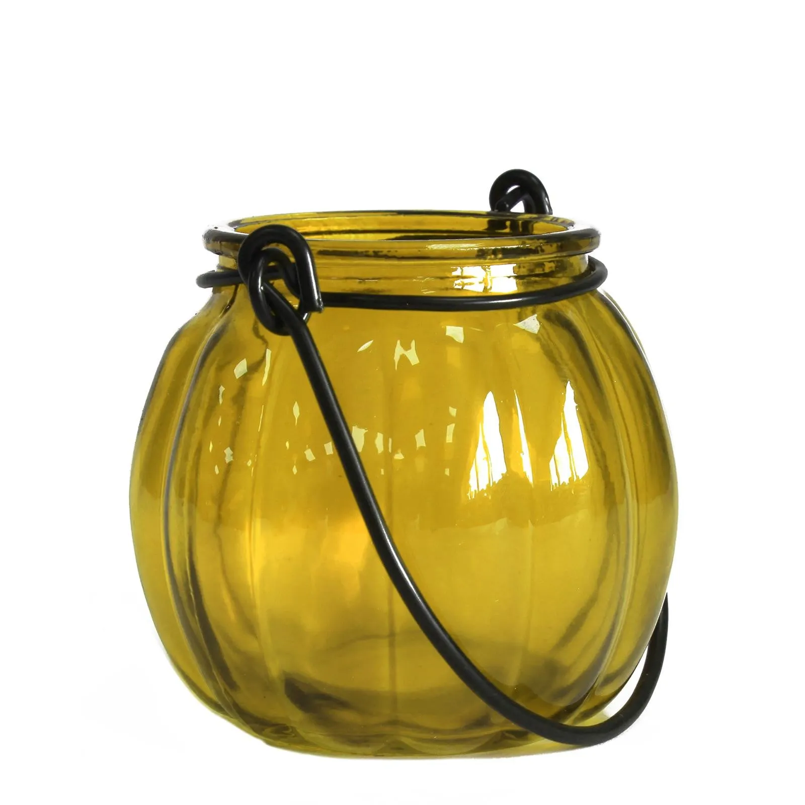 Recycled Pumpkin Candle Lantern - Yellow