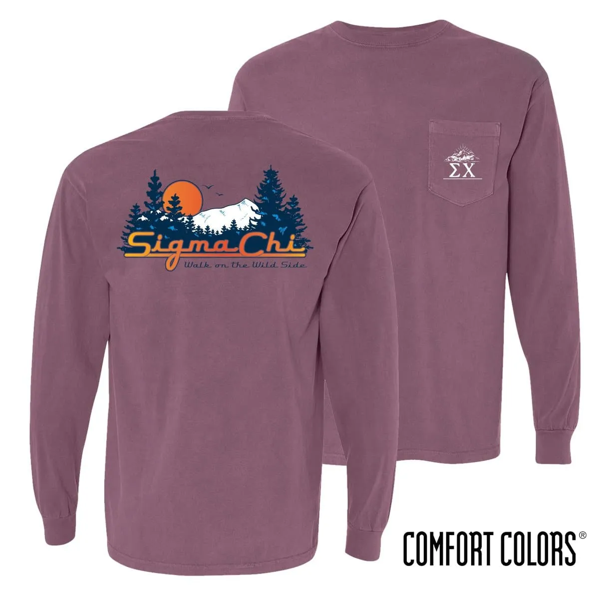 Sigma Chi Comfort Colors Berry Retro Wilderness Long Sleeve Pocket Tee