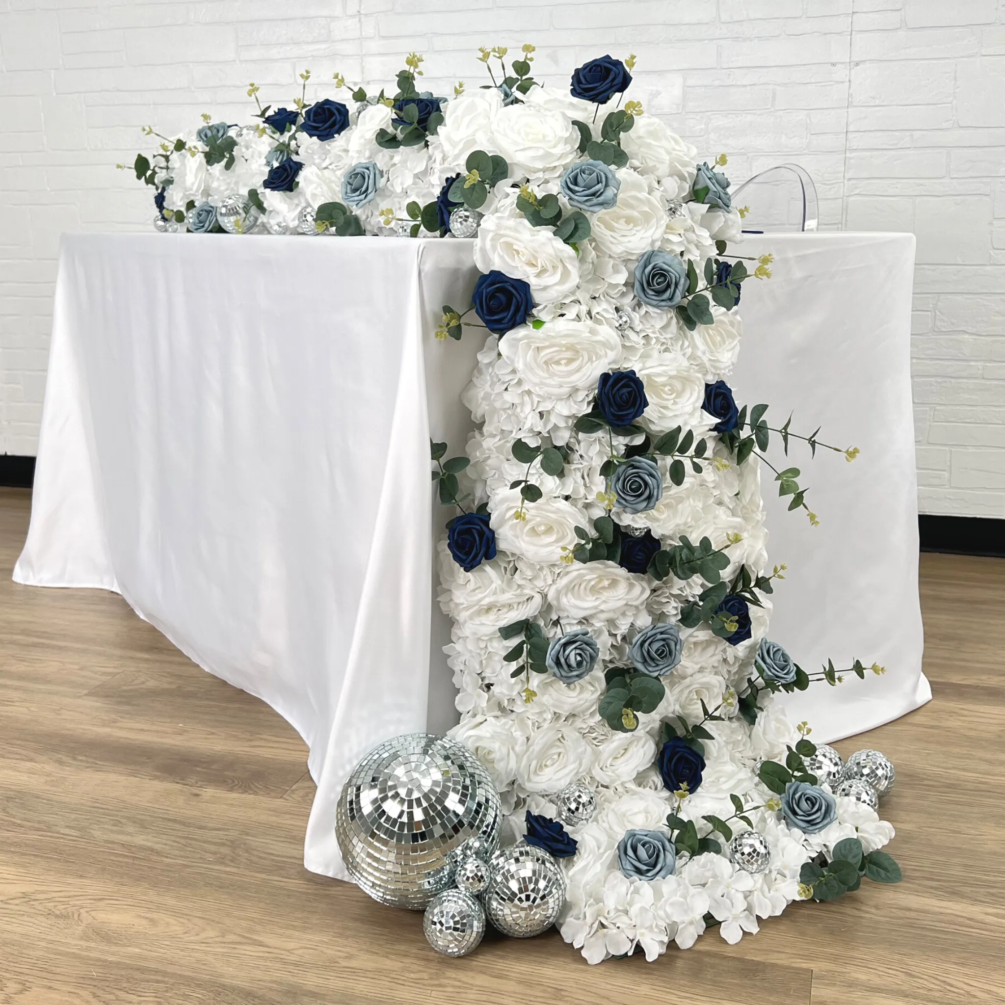 Silk Roses/Hydrangeas Flower Wall Backdrop Panel - White