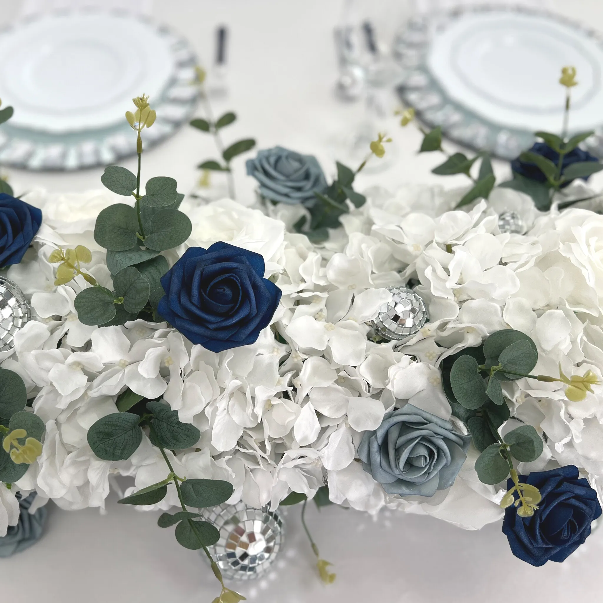 Silk Roses/Hydrangeas Flower Wall Backdrop Panel - White