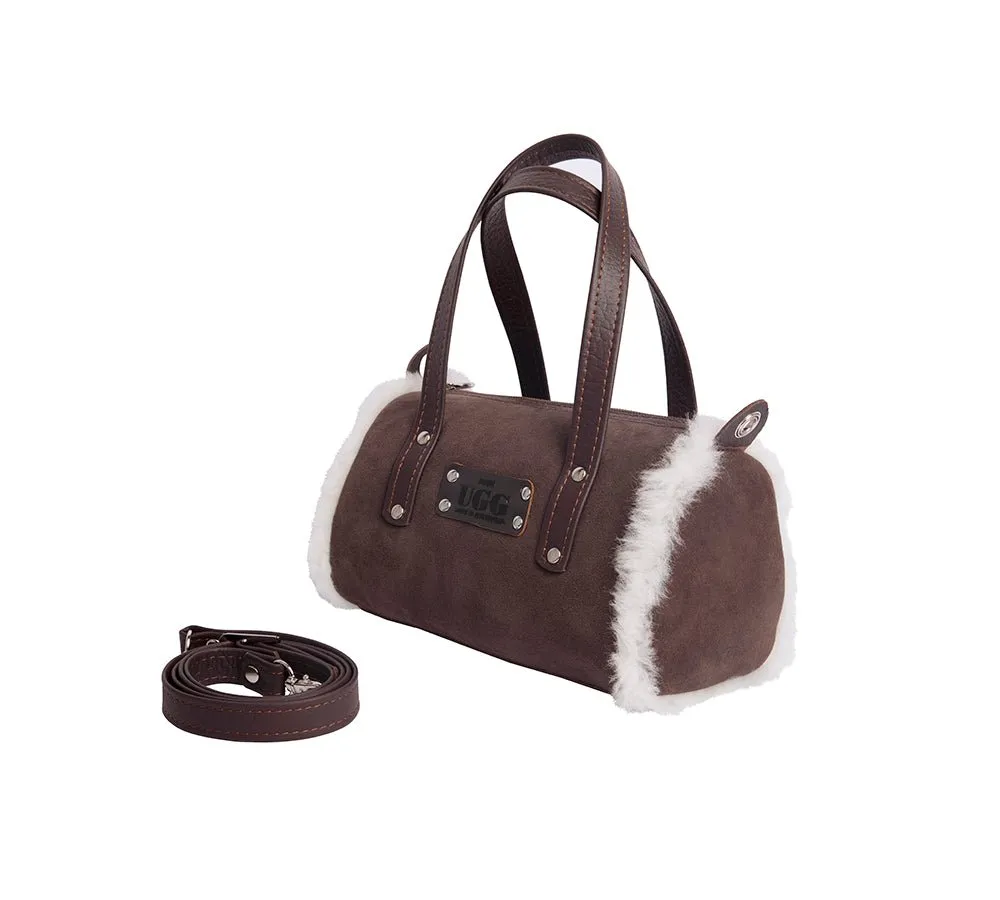 Women Sheepskin Wool Medium Hand Carry Zip Barrel Bag