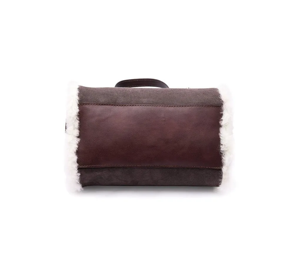 Women Sheepskin Wool Medium Hand Carry Zip Barrel Bag