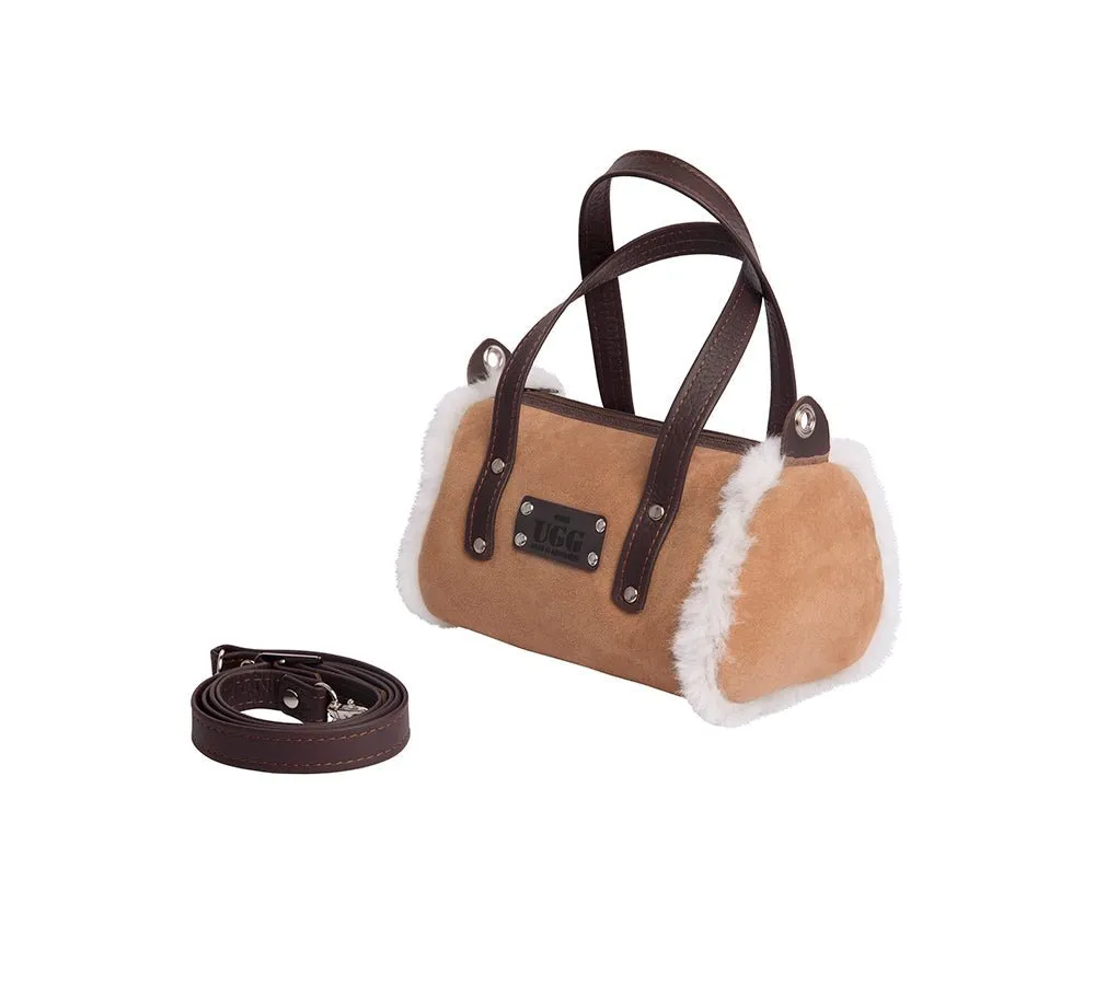 Women Sheepskin Wool Medium Hand Carry Zip Barrel Bag